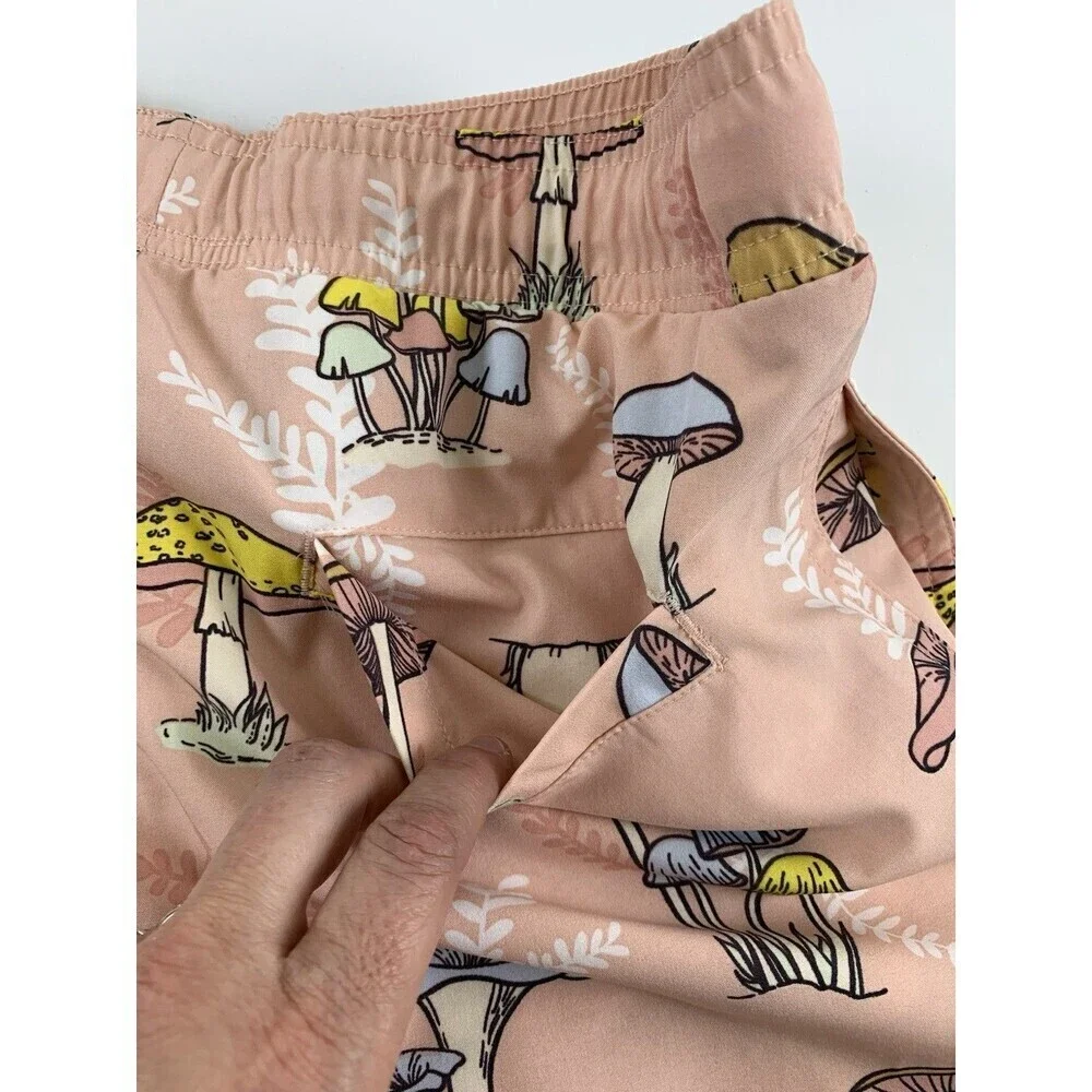 BOGO Fresh Prints Of Bel Air Swim Trunks Pink Mushrooms Drawstring Pockets Small